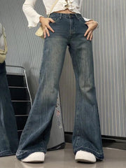 Aiertu  Vintage High Rise Raw Trim Flare Jeans Aiertu