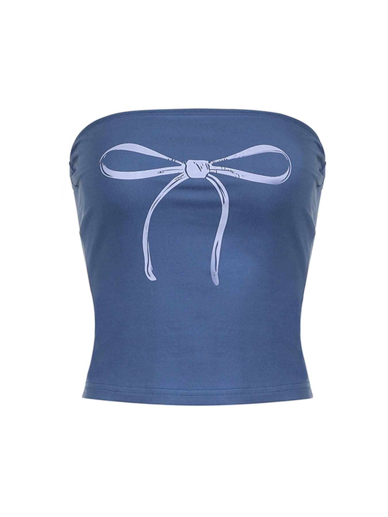Aiertu - summer inspo Bow Print Cute Y2K Strapless Tube Top Women 2000s Kawaii Crop Top Summer Streetwear Aiertu
