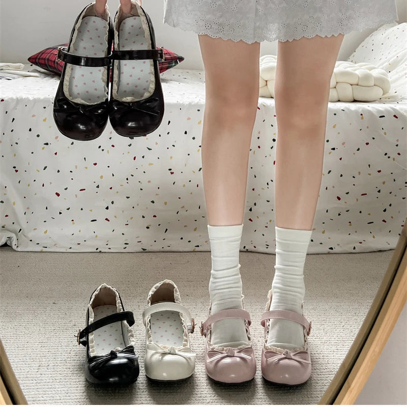 Aiertu  -  Fashion JK Women Mary Jane Shoes Ladies Causal Shallow Butterfly-knot Shoes Spring Autumn Female Leather Shoes Aiertu