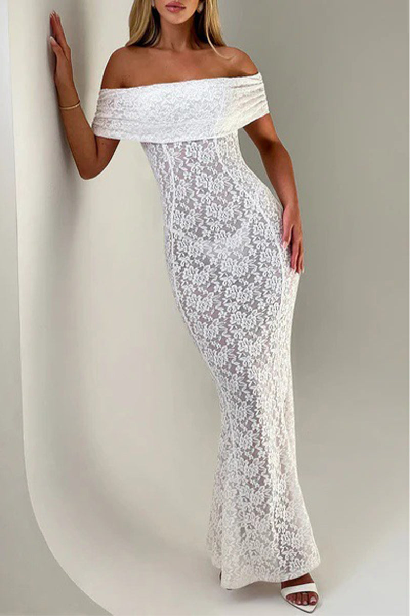 Aiertu  -  Sexy Lace Backless Fishtail Off Shoulder Long Dresses Aiertu
