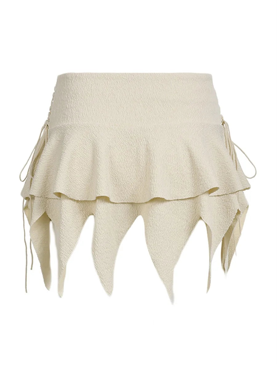 Aiertu  Summer Solid Color Gothic Mini Skirt Women Drawstring Elastic Band Short Y2K Skirt Irregular Hem Streetwear Aiertu