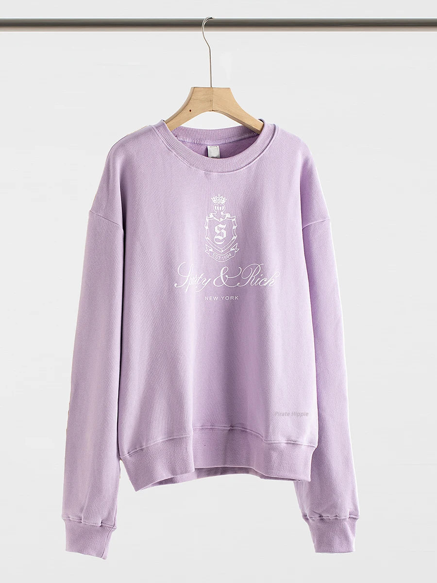 Aiertu  -   New York Letter Print Sweatshirt Women Classic O Neck Long Sleeve Pullover Autumn Casual Vintage Sporty Rich Sweatshirt 2026 New Aiertu