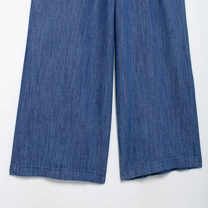Aiertu  -  Elegant Women's Baggy Jeans Fashion High Waist Pocket Wide Leg Female Trouser 2025 Spring Lady Casual All-match Denim Pant New Aiertu