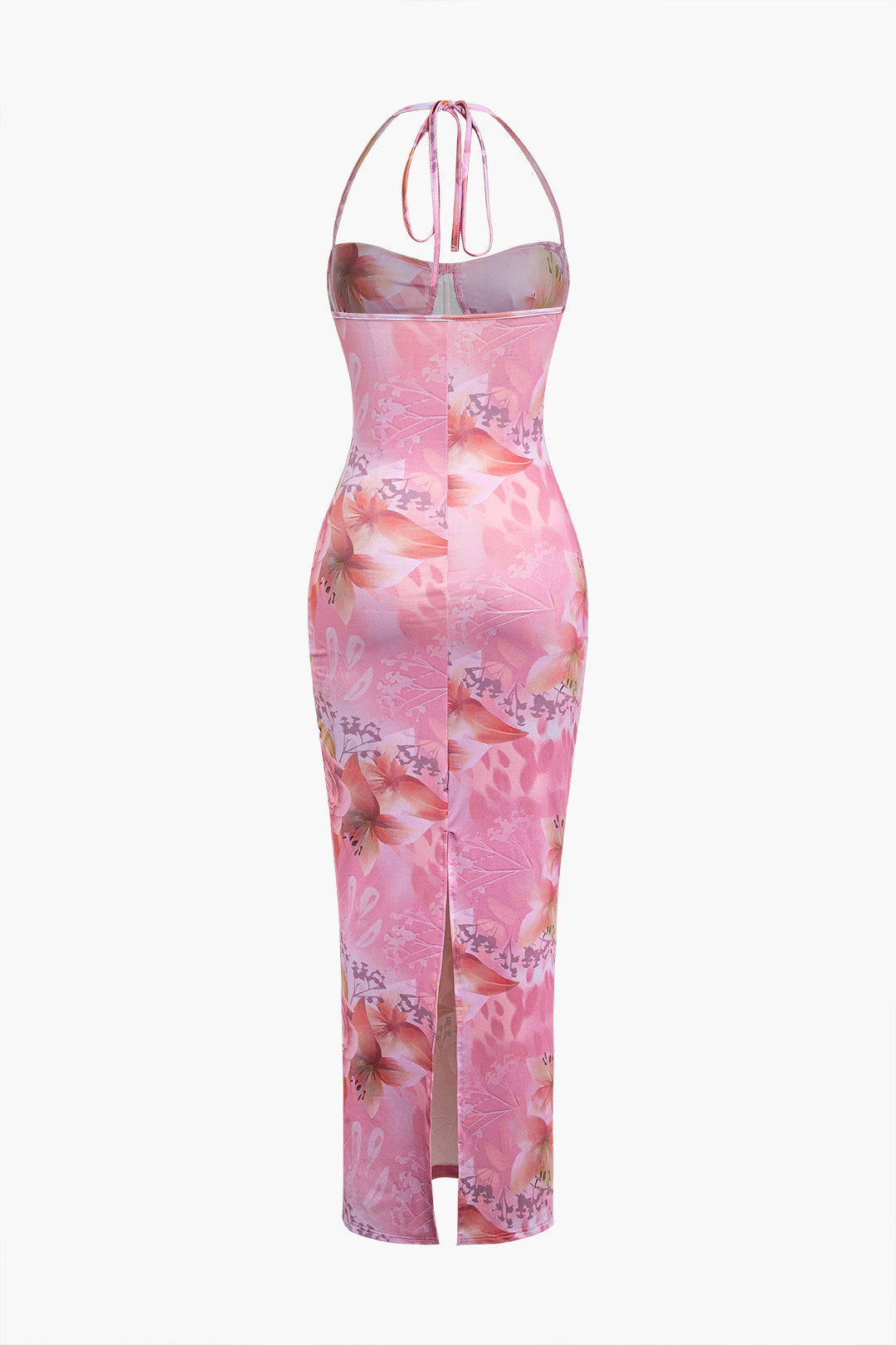 Aiertu  Floral Print Halter Slit Corset Midi Dress Aiertu