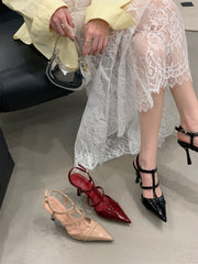 Aiertu  Retro Woman Shoes Closed Toe Sandals Summer Heels Buckle Original Stiletto Leather Girls Pointed Strap High Pumps Scandals Paten Aiertu