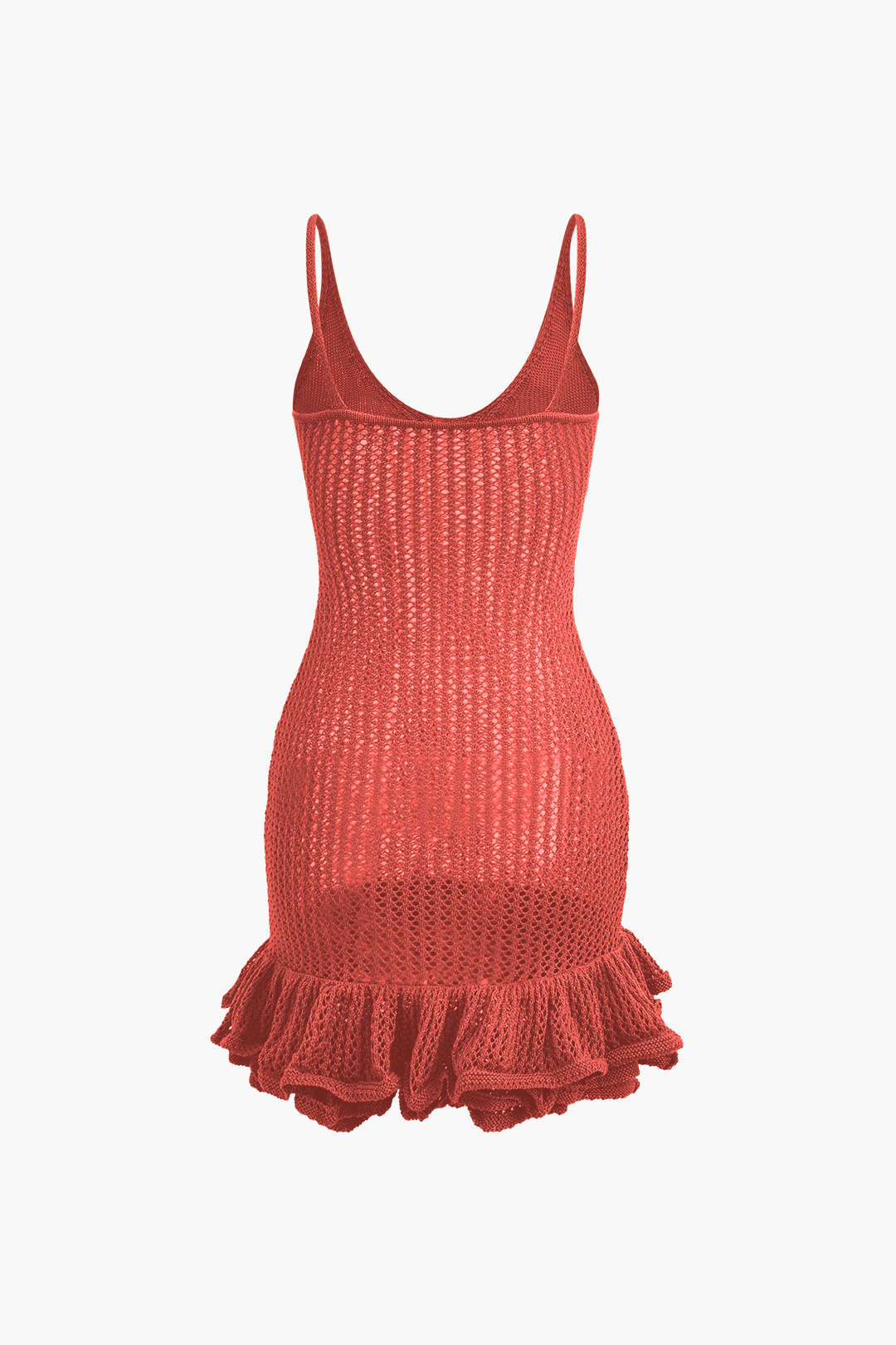 Aiertu  Open Knit Ruffle Hem Cami Mini Dress Aiertu