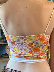 Aiertu  Contrast Floral Mesh Backless Cami Top Aiertu