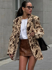 Aiertu  -  Winter Fashion Printed Suit Outwear Female Lapel Contrast Long Sleeve Vintage Patchwork Commute Clothes Ladies Blazers New Aiertu
