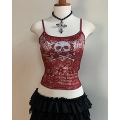 Aiertu  -  American sexy cotton skull Gothic printed suspender T-shirt for women 2025 summer new aesthetic niche simple hip-hop vintage top Aiertu