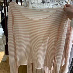 Aiertu  -  Hem Pink Striped Long Sleeve T-shirt Women Spring New Slash Neck Cotton Chic Tee Shirts Sweet Preppy Style Basic Tops Y2k Aiertu