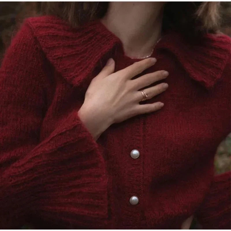 Aiertu     -  Fall Outfits 2026 Vintage Doll Collar Cardigans Women Casual Single Breasted Long Flare Sleeve Sweaters 2026 Autumn New Female Fashion Knitwear Aiertu
