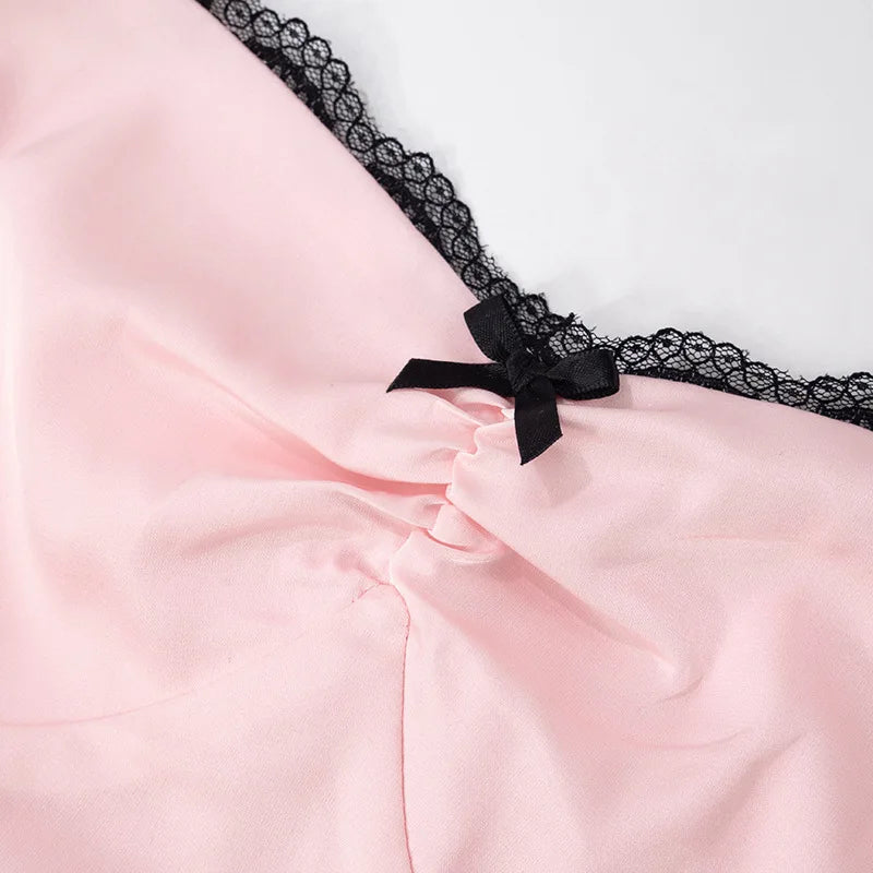 Aiertu  -  Patchwork Satin Sexy Square Collar Lace Women Dress Spaghetti Strap Mini Dress Female Spring Slim Elegant Party Clubwear Aiertu