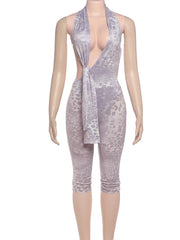 Aiertu  Puss Leopard Print 2 Piece Set Women Backless Irregular Knot Halter Bodysuits+Stretch Shorts Street Matching Sexy Suits Aiertu