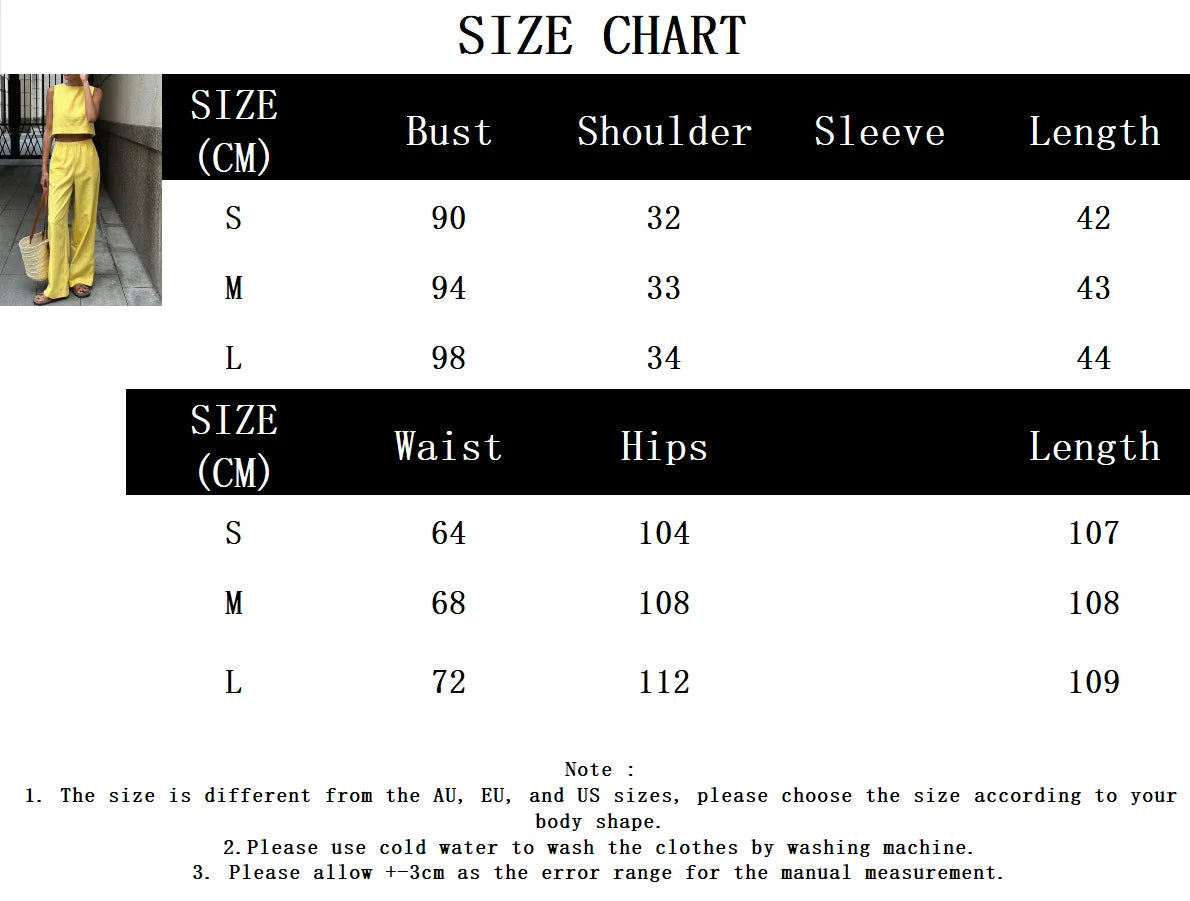 Aiertu  -  Solid Tank Tops Two-piece Set Summer New O Neck Sleeveless Cropped Top+Wide Leg Trouser Suits Simple Casual Chic Pants Sets 2025 Aiertu