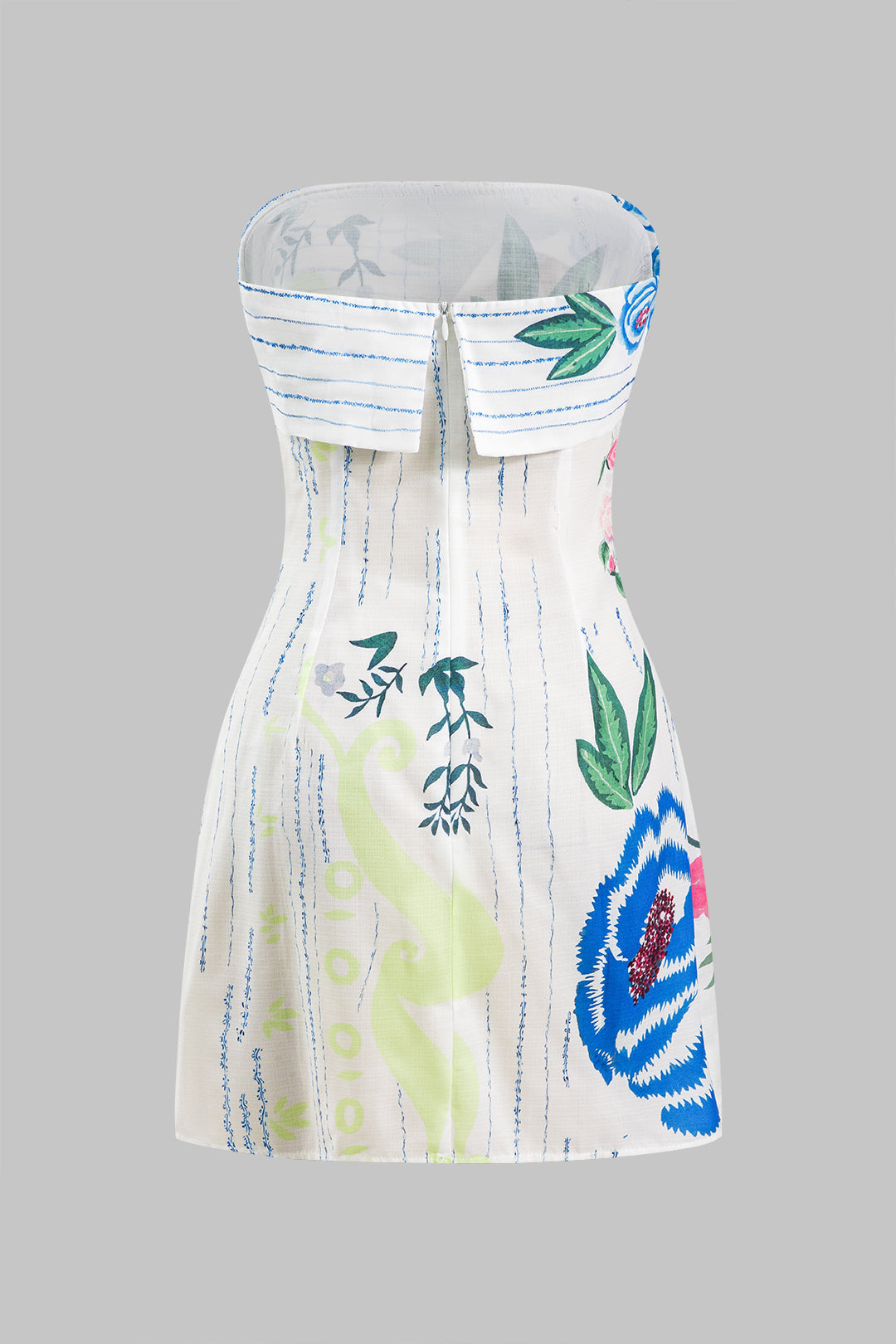Aiertu  -Floral Print Sleeveless Zipper Strapless Mini Dress aiertu