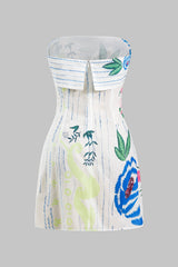 Aiertu  -Floral Print Sleeveless Zipper Strapless Mini Dress aiertu