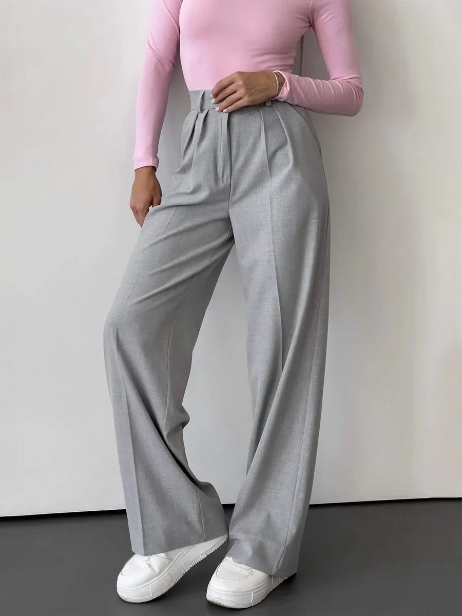 Aiertu  -  Spring Summer New Slim Fit Straight Leg Pants Women's Design High Waist Trousers Simple Office Lady Chic Suit Pants Aiertu