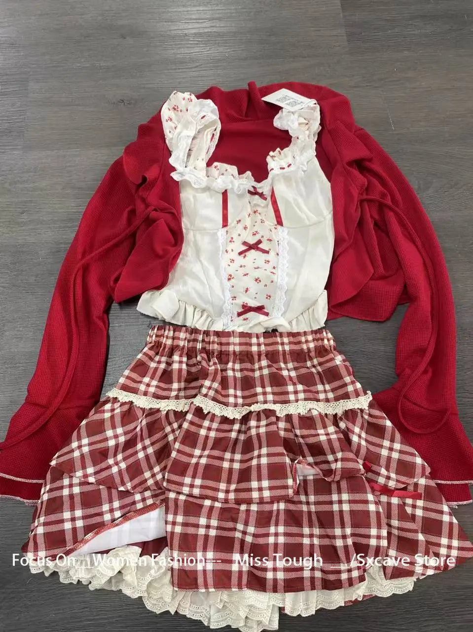 Aiertu  -  Japanese Kawaii 3 Piece Skirt Suit Women Lolita Cardigan Outwear Bodycon Vest Blouse + Slim Y2k Skirt Evening Party Vintage Sets Aiertu