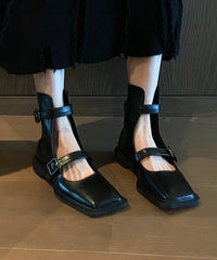 Aiertu  French Black Hollow Out Belt Buckle Sandals Boots Aiertu