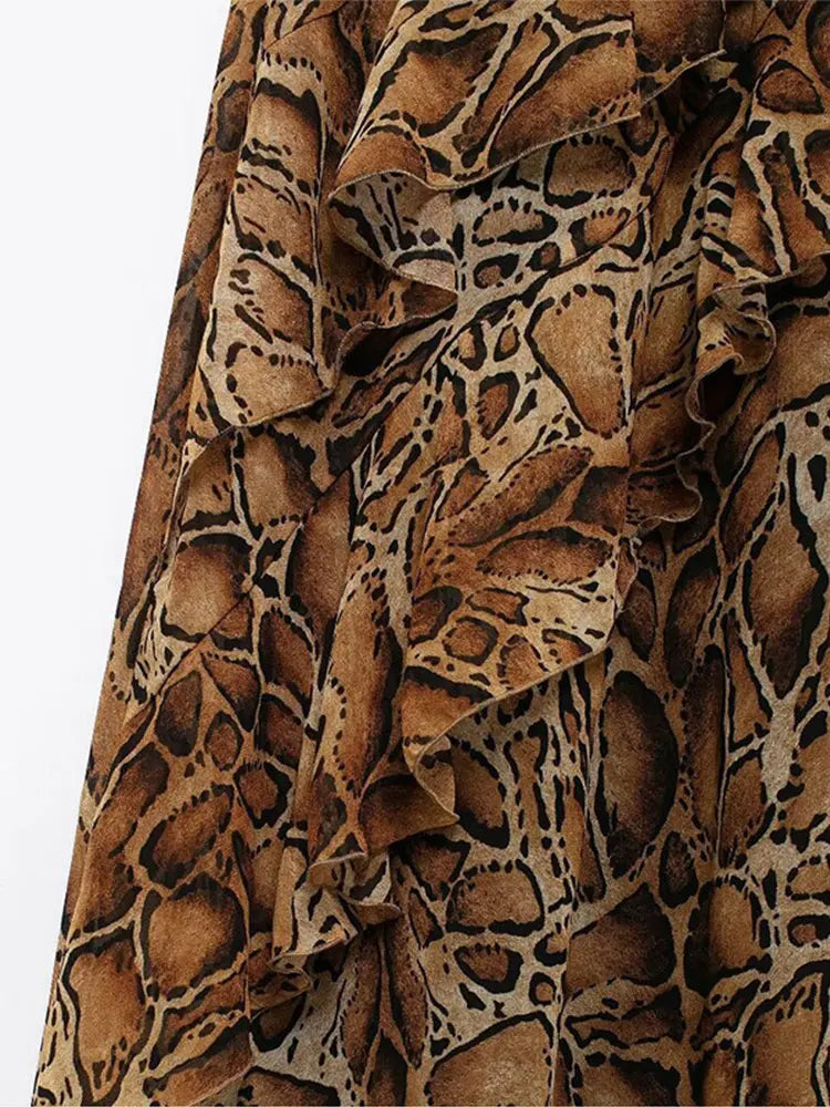 Aiertu  -  Women Fashion Printed Hollow Waist Split Midi Dress Elegant Irregular Ruffle Hem Short Sleeve Dresses 2026 Lady High Street Robe Aiertu