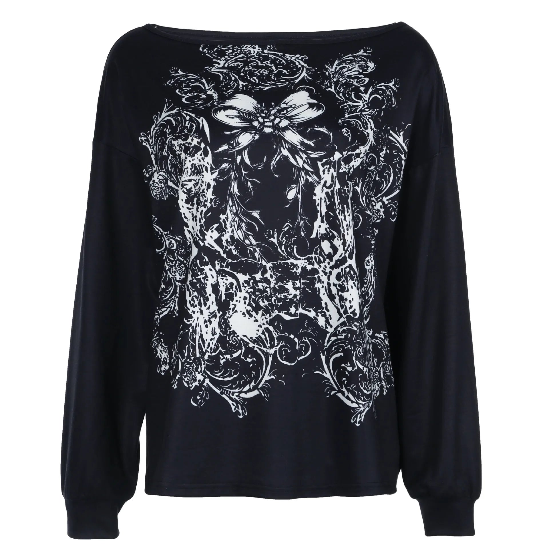 Aiertu  -  Halloween European and American personality niche dark printing contrasting colors loose large version long-sleeved T-shirt top Aiertu