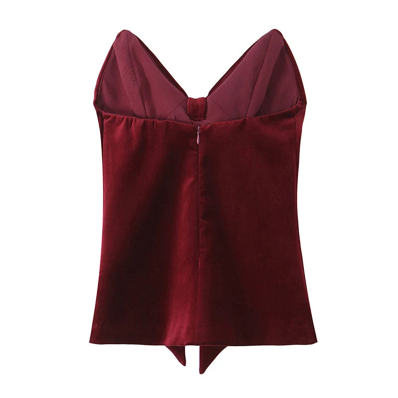 Aiertu  -  High Street Women Wine Red Velvet Bow Strapless Top Sexy Sleeveless Chic Party Crop Top Ropa Para Mujer Aiertu
