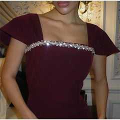Aiertu  -  Rhinestone Solid Women Dresses Slim Square Collar Female Mini Dress 2025 Sexy Fashion Flying Sleeve Summer Lady Cocktail Robes Aiertu