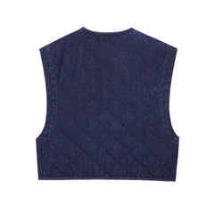 Aiertu  -  Casual Solid Denim Cotton Vest for Women 2024 Autumn Winter V-Neck Sleeveless Short Tops Female Waistcoat Streetwear Aiertu