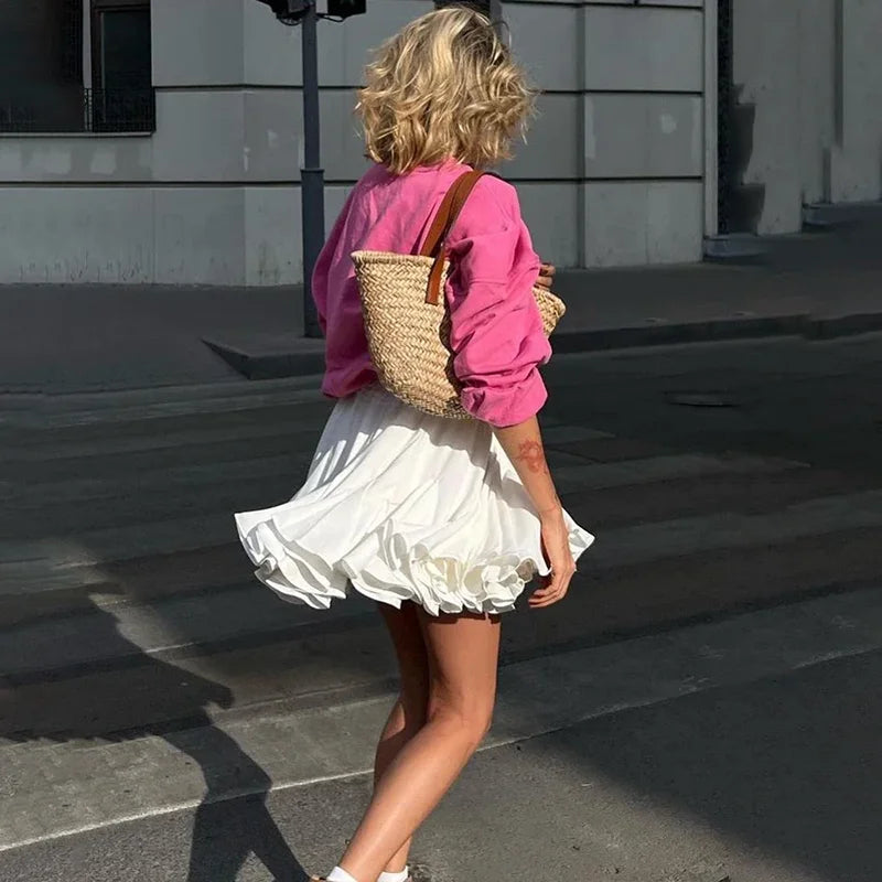 Aiertu  -  White Ruffle Mini Skirts Women's New A-line Irregular Cupcake Skirt Patchwork Elastic Waist Hot Girl Y2K Tutu Short Skirt Aiertu