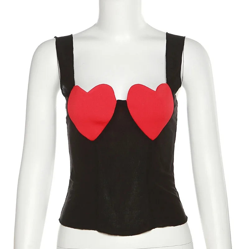 Aiertu  -  Backless Crop Top for Women, Spaghetti Strap, Sleeveless, Heart Contrast Color, Spring and Summer Trendsetter Aiertu