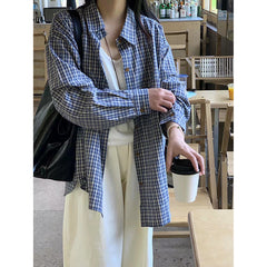 Aiertu Vintage Plaid Shirts Women Harajuku Streetwear Long Sleeve Blouses Spring Summer Korean Single Breasted Casual Tops New Aiertu