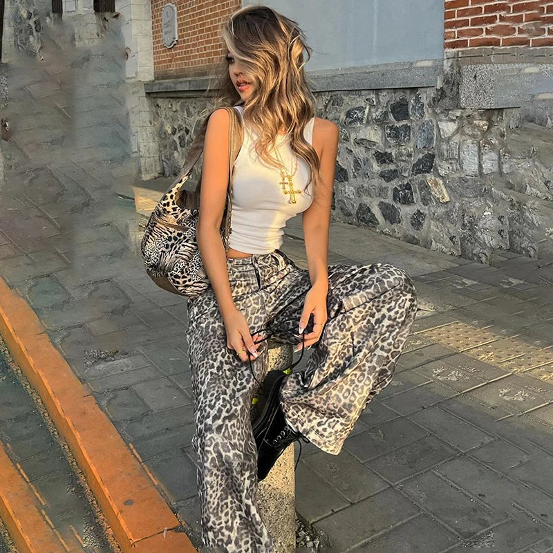 Aiertu  -  New Leopard Print Retro Straight Long Pants For Women Loose Slightly Flared Trousers Female Streetwear Club Party Pants Aiertu