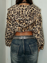 Aiertu - summer inspo Y2k Leopard Retro Jackets Fashion Women Streetwear Clothing Long Sleeve Fleece Cropped Coat Autumn Winter New Aiertu
