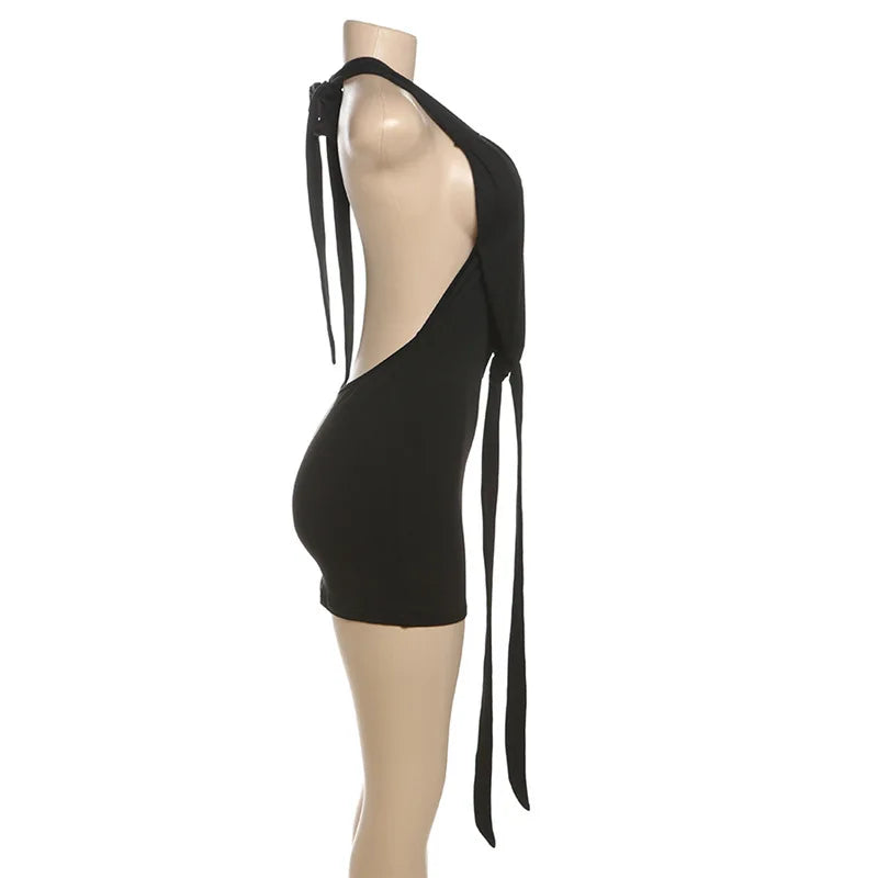 Aiertu  -   Sexy Deep V Neck Mini Dress Women Slim Bandage Off Shoulder Sleeveless Short Dresses Vacation Party Backless Dress Femme Aiertu