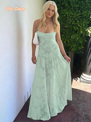 Aiertu  -  Elegant Print Floral Sling Maxi Dresses Women's Backless Square Neck Gown 2025 Summer Beach Vacation Sleeveless High Waist Dress Aiertu