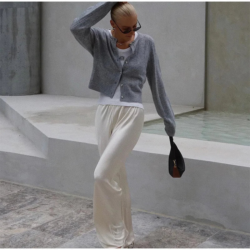 Aiertu  -  Slim Knit Single Breasted Cardigans Women Elegant O-neck Long Sleeves Short Sweater 2026 Autumn New Female Chic Top Streetwear Aiertu