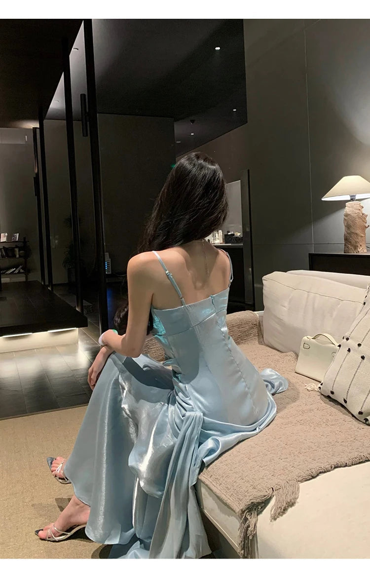 Aiertu  Vintage Long Dress Women Party Prom Sexy Spaghetti Strap Maxi Dresses Elegant Ruffles Robe Summer Korean Bodycon Vestidos Aiertu