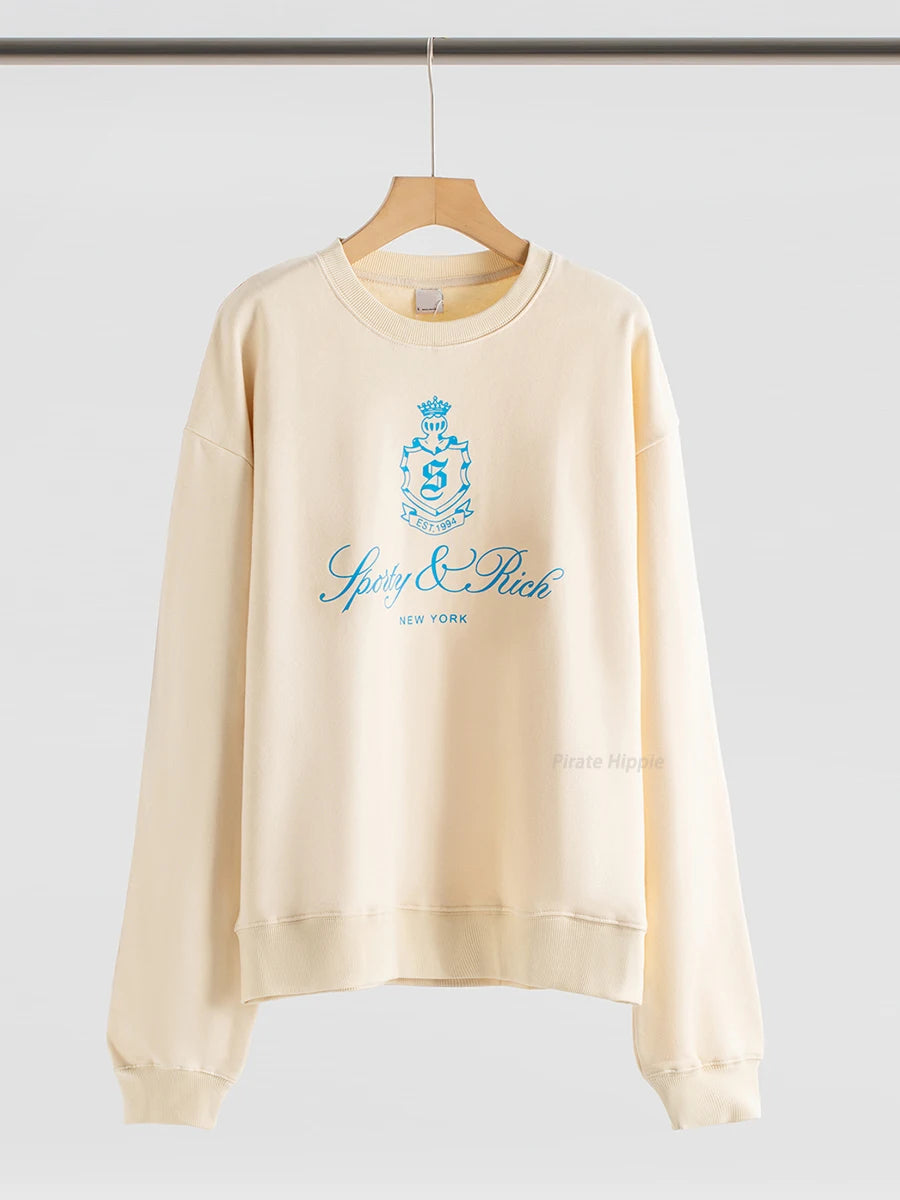 Aiertu  -   New York Letter Print Sweatshirt Women Classic O Neck Long Sleeve Pullover Autumn Casual Vintage Sporty Rich Sweatshirt 2026 New Aiertu