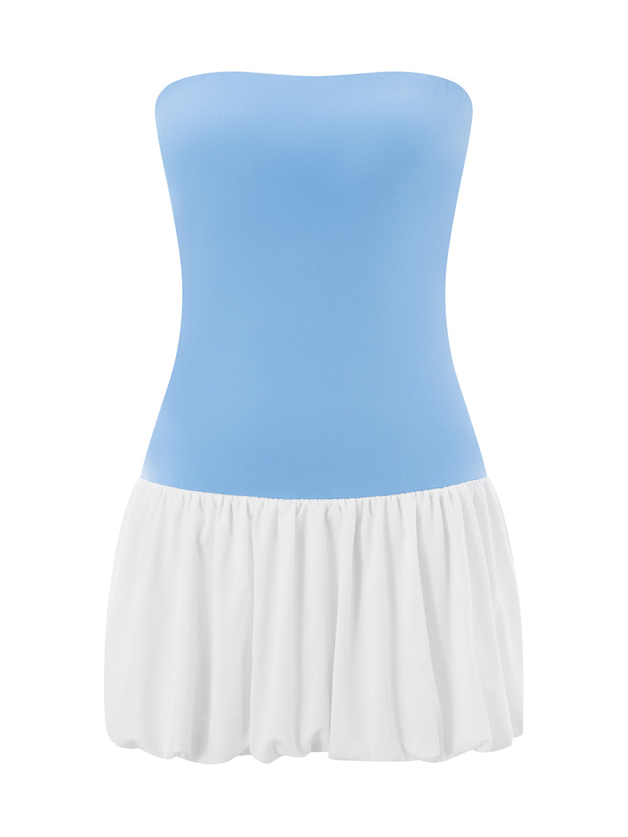 Aiertu  -  Women Solid Strapless Tube Mini Dress Sleeveless Flowy Bustier Swing Dress Off Shoulder Bubble Ruched Beach Dress Aiertu
