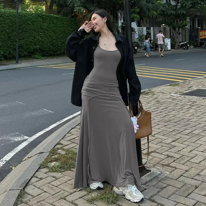 Aiertu  Women Bodycon High Waist Camisole Dress 2025 Summer Slim Sexy Backless Patchwork Sundress Vacation Beach Party Dresses Aiertu