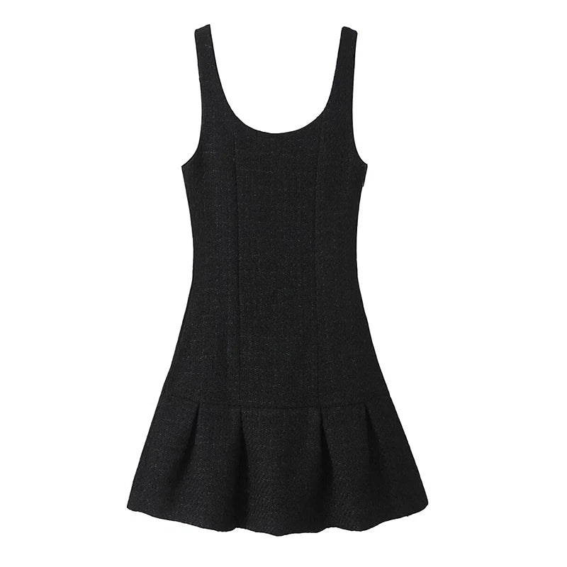 Aiertu  -  French Style Vintage Spring Tweed Tank Dress For Women Elegant Square Neck Sleeveless A-line Mini Dresses Party Robe Aiertu