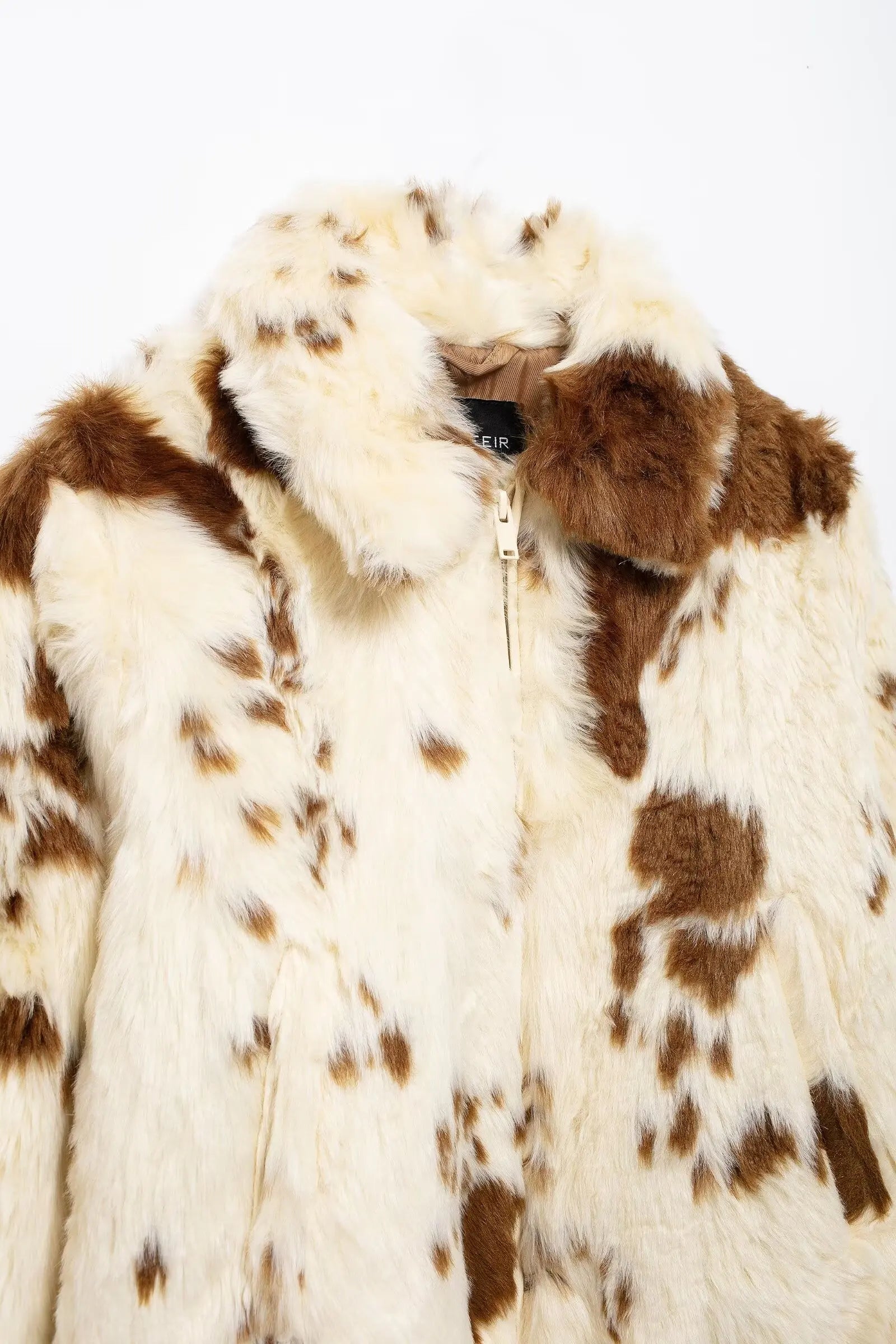 Aiertu  -  Women Autumn Casual Faux Fur Lapel Crop Jacket Fashion Cow Pattern Fuzzy Long Sleeve Coat Female Chic Zipper Outerwear Aiertu