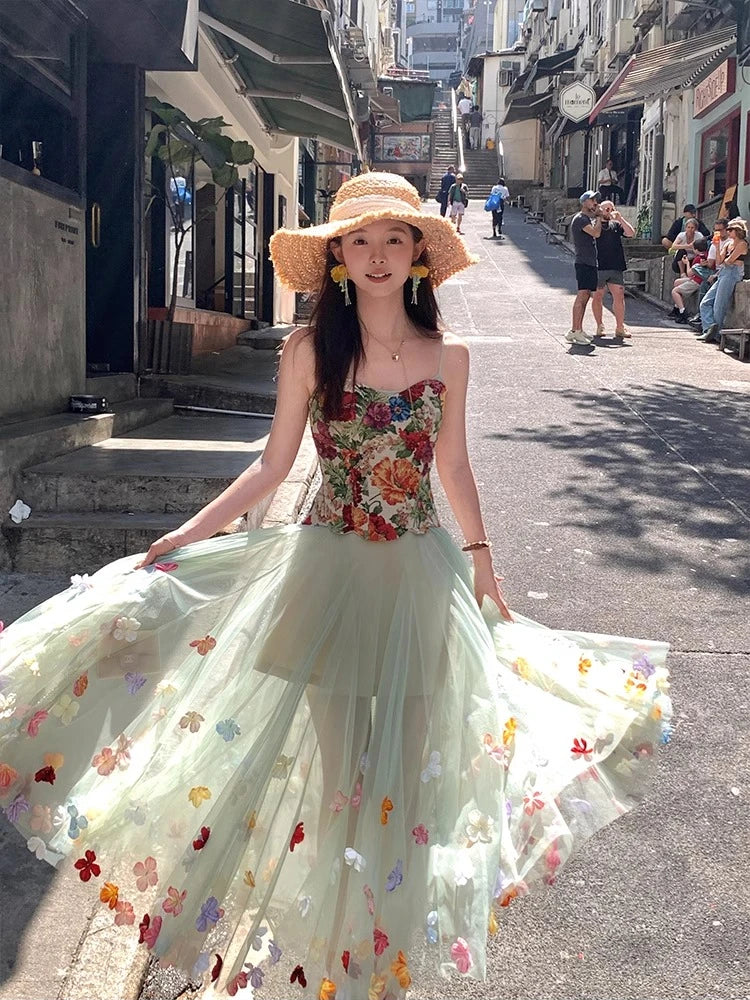 Aiertu  -  French Elegant 2 Piece Sets Women Casual Y2k Crop Top Vest + Midi Skirts Evening Party Clothing Beach Style Vintage Dress Sets Aiertu