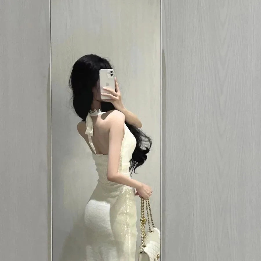 Aiertu  -  Fashion Luxury Shinny Sequin Halter Pleated Dresses High Street Harajuku Solid Sexy Elegant Women Clothing Y2k Aesthetic Dresses Aiertu