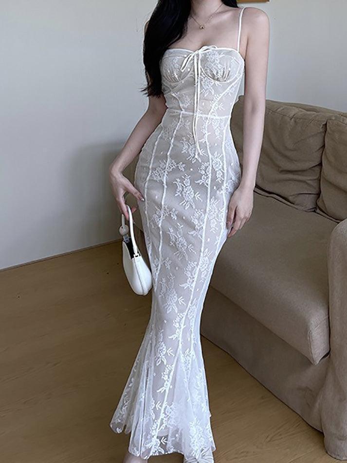 Aiertu  -  Lace Tie Slim Fishtail Dress Aiertu
