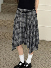 Aiertu  -  Y2k Aesthetic Vintage Plaid Skirts Womens Harajuku High Waist Irregular Vintage Skirt Streetwear Preppy Style Gothic Faldas Aiertu