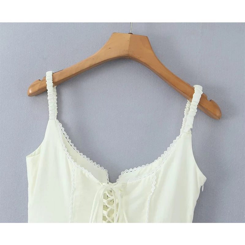 Aiertu  -  Summer 2025 Women Patchwork Sling Lace Up Dresses Short Robe Sweet Girl Holiday Dress Sexy Aiertu