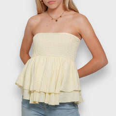 Aiertu  Summer Shirred Tube Tops for Women Off Shoulder Backless Sleeveless Layered Ruffle Vest for Party Club Aiertu