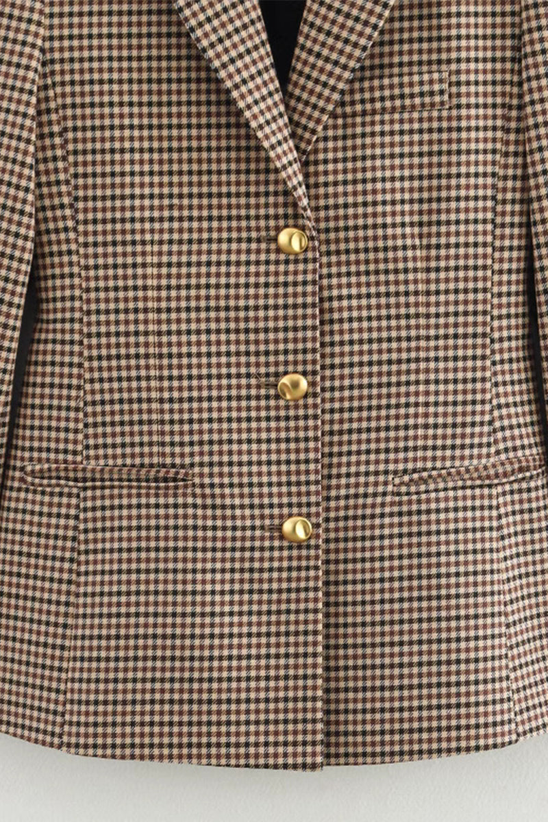 Aiertu  -Casual Plaid Buttons Patchwork Contrast Turn-back Collar Outerwear aiertu