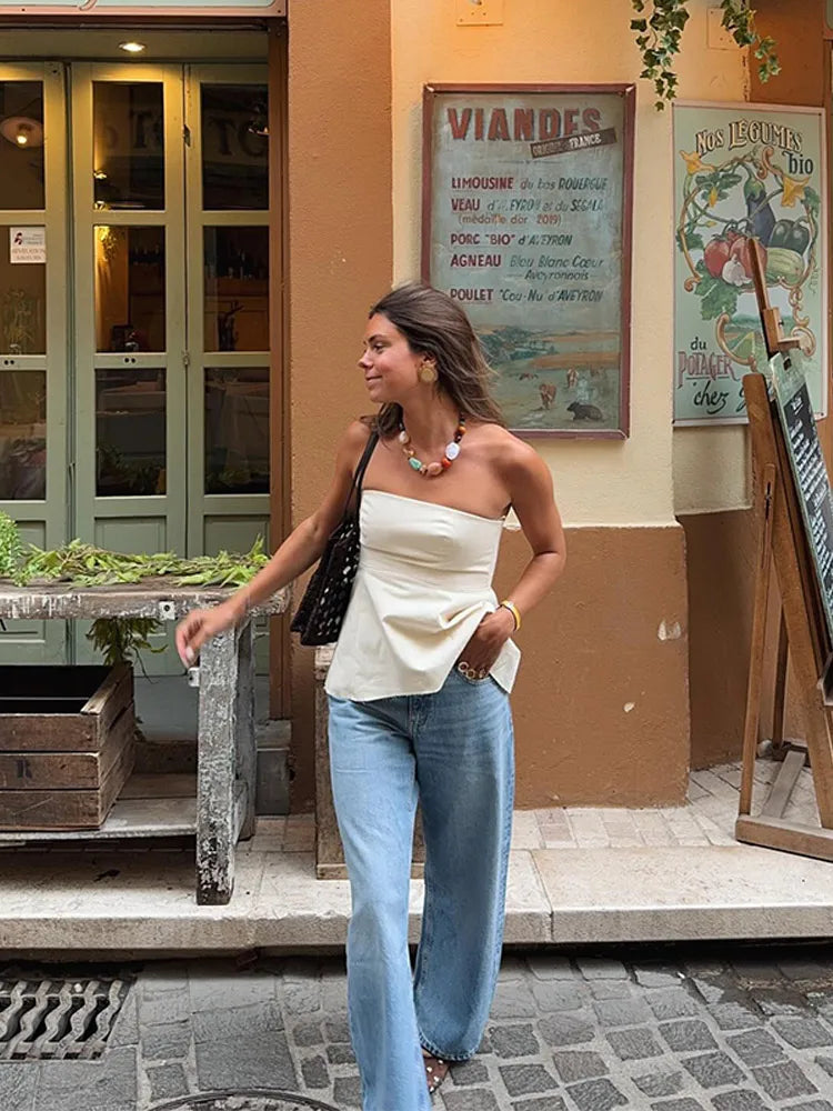 Aiertu  -  Slim Sleeveless Off Shoulder Vest Top Women Backless A-line White 2026 Summer Tank Holiday Commute Zipper Sexy All-match Tops Aiertu